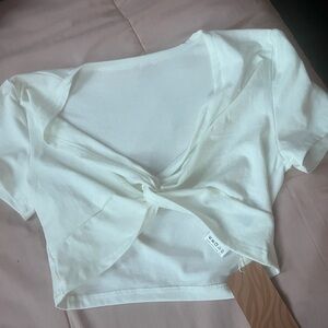 SHEIN White Tie Front Crop Blouse Short Sleeve